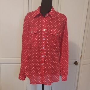 Bellefleur Polka Dot Blouse Shirt Top Size M Red White